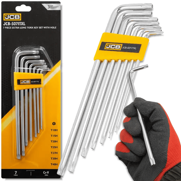 JCB TORX-AVAINSARJA, pitkä, REIKÄLLÄ, 7 KPL, T10H-T40H, tyyppi L, Cr-V