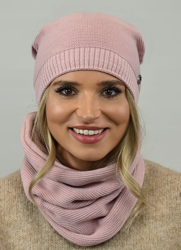 Elegant damesæthue med snood pink B1