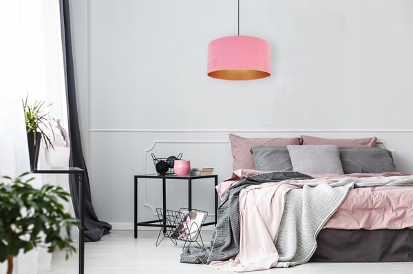 HÆNGENDE LAMPE LOFTSKRONE GYLDEN FLØJLSSKÆRM