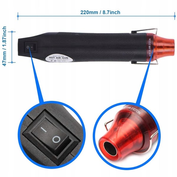 Rosfix Mini varmluftspistol 300W och krympslangset 127st organizer svart och röd