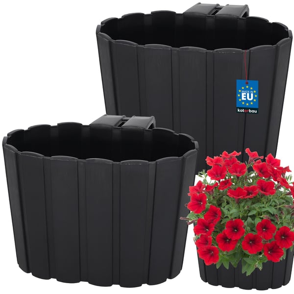Balkonurtepotte til balustrade med håndtag rustik antracit 20 cm 2 stk.