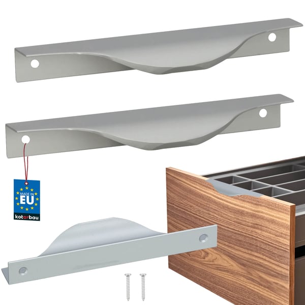 KOTARBAU® Moderna møbelgreb i aluminium med sølvkant, 128/148 mm, sæt af 2