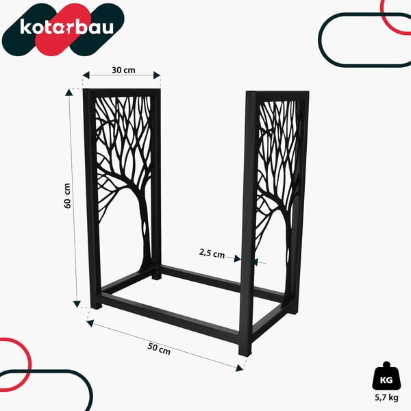 KOTARBAU® Brændestativ til Pejs Stål Metal Dekorativt Lofttræ Sort 50 x 30 x 60 cm
