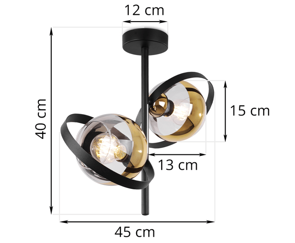 RONDA LOFTLAMPE SORT OG GULD 2 FLADE GYLDNE LAMPER E27