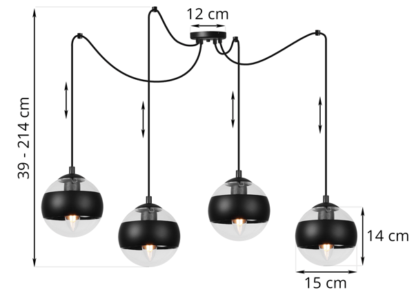 TOLEDO SPIDER HÆNGELAMPE SORT 4 FLADE SORT LAMPESKÆRME E14