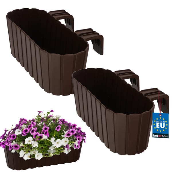 Kotarbau balkonglåda blomkruka för räcke oval rustik brun 400 mm 2-pack