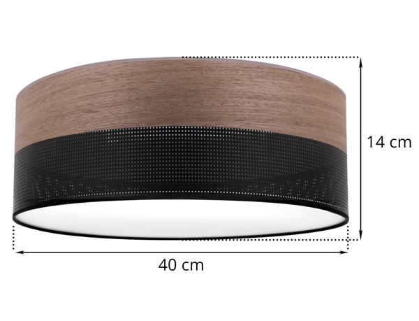 Loftlampe i træplexi, sort, 40 cm, valnød