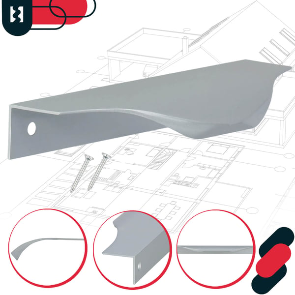 KOTARBAU® Moderna møbelgreb i aluminium med sølvkant 96/116 mm, sæt á 6