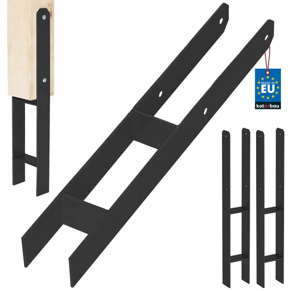 KOTARBAU® H-stolpesokkel til vægmontering, anker, sort galvaniseret stål, 70 mm, 2-pak