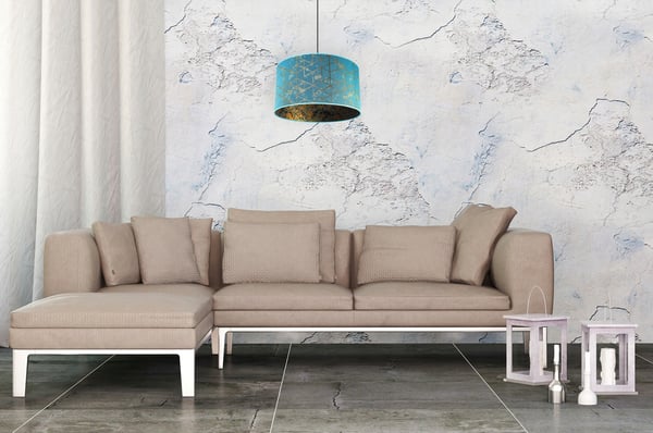 HÆNGELAMPE, LOFTKRONE, LAMPESKÆRM, GULDMØNSTER