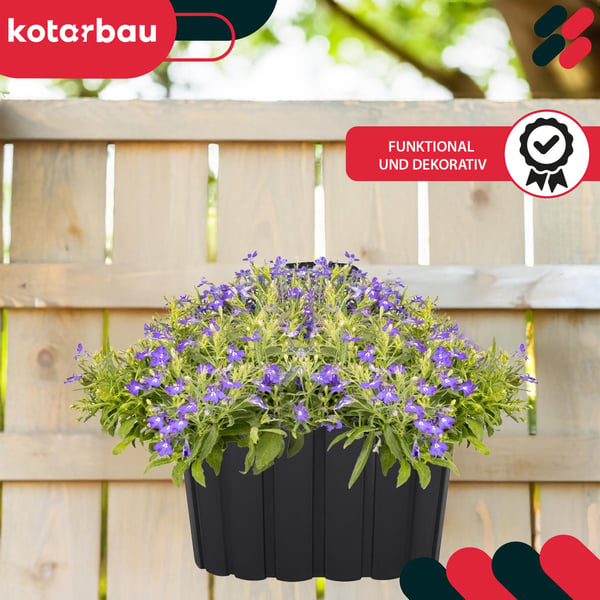 Vägghängande blomkruka med väggfäste antracit 20 cm 4-pack
