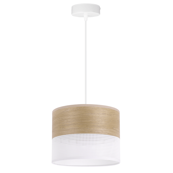 ENKELT HÆNGELAMPE, LAMPESKÆRM I GYLDEN EGEFRONT, 20 CM