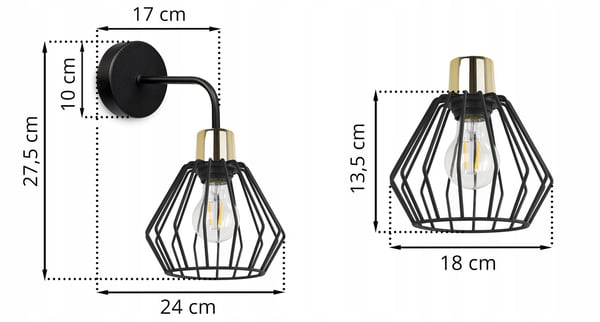 VÆGLAMPE, FIRKANTET LAMPE, METALLAMPE, TRÅD, LED