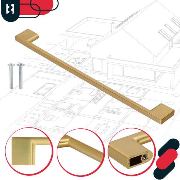 KOTARBAU køkkenhåndtag klassisk moderne aflang mat guld 289 mm afstand 256 mm
