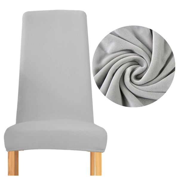 Tuolinpäällinen, kapea selkänoja, paksu samettiplyysi, vaaleanharmaa Tuolinpäällinen, kapea selkänoja, paksu samettiplyysi, vaaleanharmaa