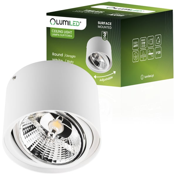 Monteringsram halogenspot rörlig GU10 AR111 rund vit 100mm TELES LUMILED