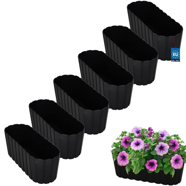 Aflang blomkrukke til balkong eller terrasse antracit 40 cm 6 stk