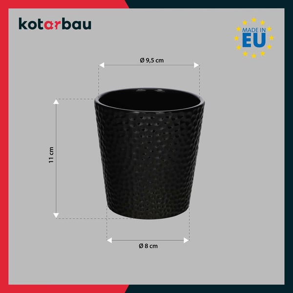 KOTARBAU® set med svarta blomkrukor 11 cm och rosa stöd 58 cm keramik