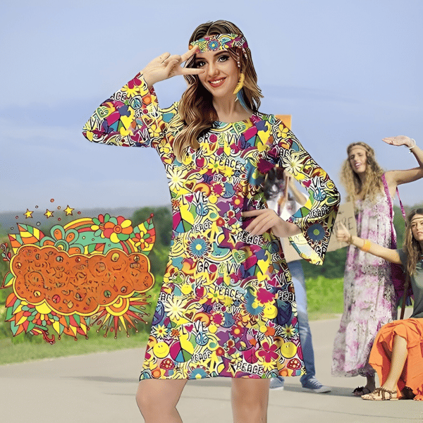 Hippie hippie kostume Sankt Andreas dag karnevalskjole pandebånd 60'erne 70'erne 80'erne