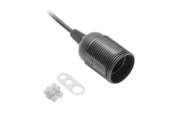 E27 LAMPHÅLLARE MED KABEL OCH BLOCKT 240V 60W, 2X0.75MM2 SVART - V-E27000-10