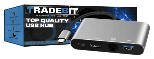 HUB USB-C Adapter HDMI 4K LAN RJ45 100Mb/s USB 3.0 5Gbps til PC/Mac/Steam