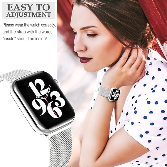 Apple Watch -ranneke 1/2/3/4/5/6/7/8/9/10/SE 42/44/45 Hopeanvärinen Teräs