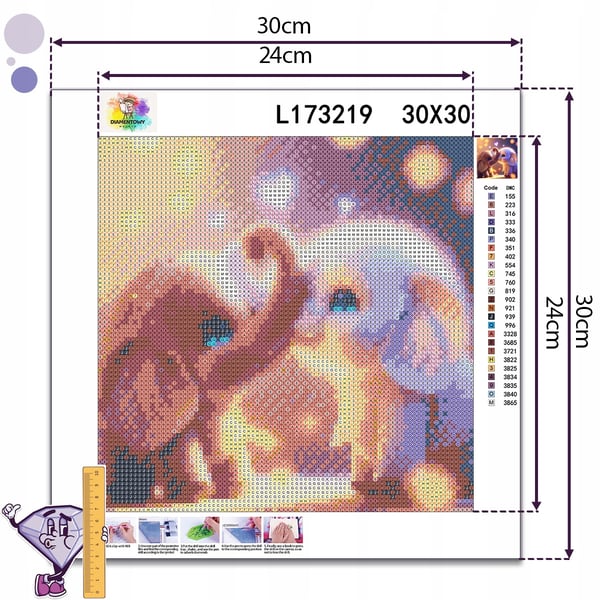 Diamantmålning 30x30 djur elefant