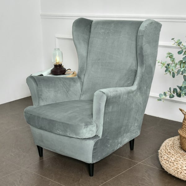 Wingback-tuolin päällinen, joustava, harmaa, helppo puhdistaa, sametti