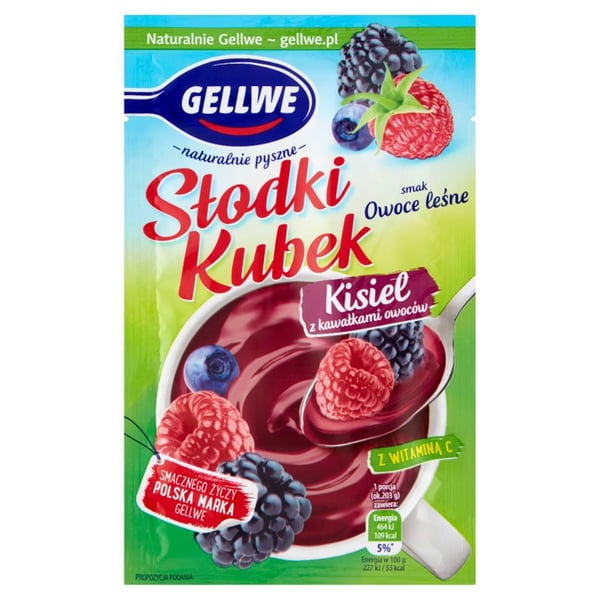 Gellwe Słodki Kubek Jelly hedelmäpaloilla, metsähedelmämaku, 28 g