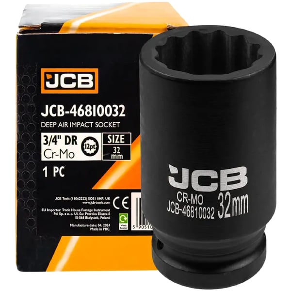 JCB DYB SLAGTOPPENØGLE 3/4" Cr-Mo 12-kant 32 mm