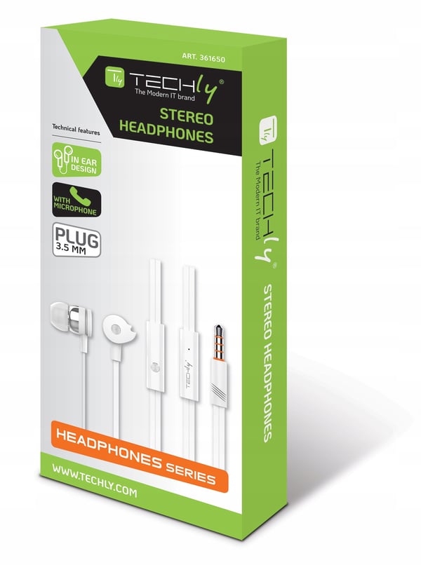 Techly Stereo In-Ear Hovedtelefoner med Mikrofon, Hvide