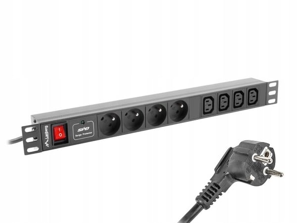 Lanberg rackmonteret strømskinne 1U 16A PDU 4x PL + 4x IEC C13 2m sort