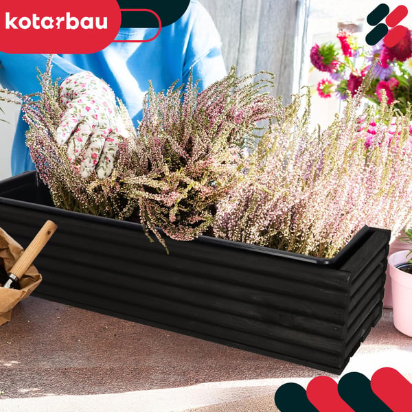 KOTARBAU® Træhavekasse til Terrasse med Indsats Sort 64 x 20 CM