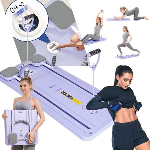 Pilatesbräda reformer träning med motståndband och timer