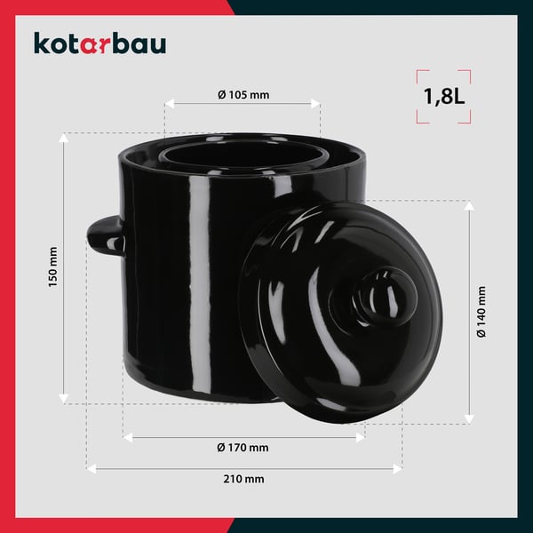 KOTARBAU® Hermetisk stentøjstønde med låg til syltning af kål og agurker 1,8 l Ebony