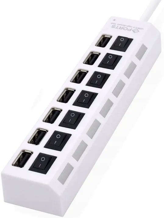 HURTIG USB2.0 HUB SPLITTER 7 PORTE LED'ER ADAPTER HVIDE SWITCHES