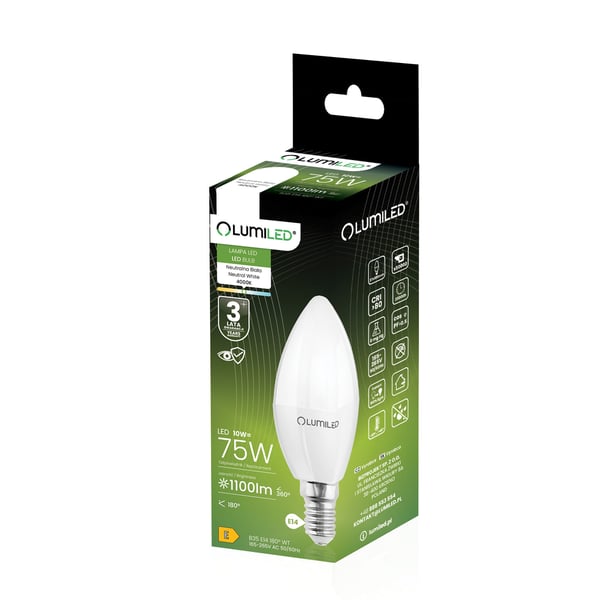 6x LED-pære E14 Stearinlys B35 10W = 75W 1100lm 4000K Neutral 180° LUMILED