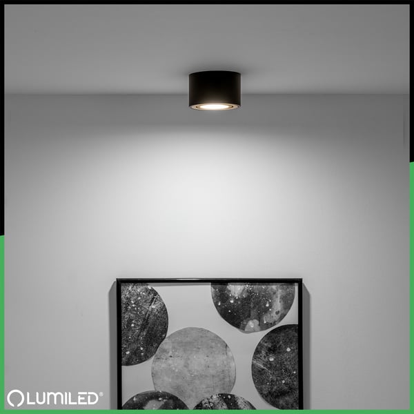 Overflademonteret HALOGEN Spot Tube Bevægelig Rund Sort og Guld 50mm AMAT-S LUMILED