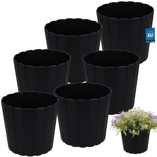 Plastkruka för blommor och örter antracit 20 cm 6 st