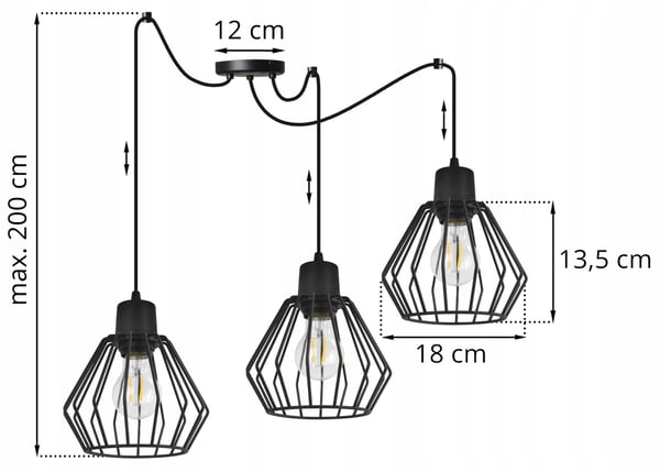 Hængelampe, loftslysekrone, trådskærm, LED
