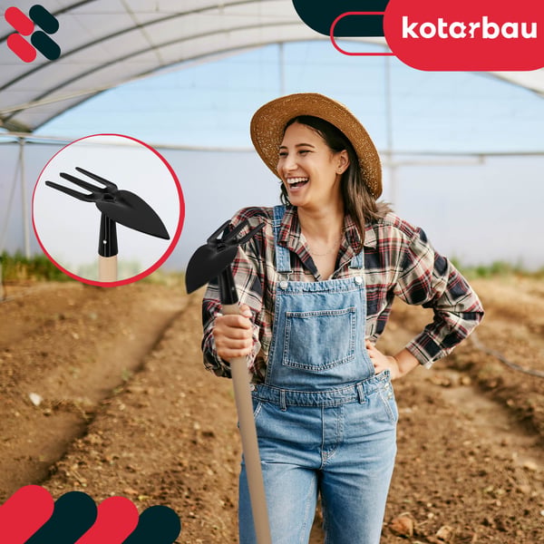 Kotarbau® Sydänpuutarhakuokka kitkemiseen kynsillä, haarukalla, kultivaattorilla, teräskuokalla ja puisella kahvalla