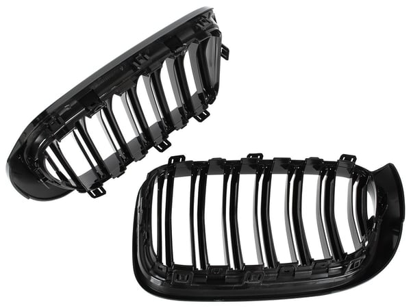 BMW X3 F25 14-17 gitter mellem forlygterne (nyrerne) venstre + højre sæt SORT GLOSSY DOBBELT BAR