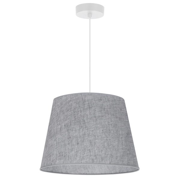 Hængelampe, linnedkegle, hvid, 1 flad, grå lampeskærm L04 38cm