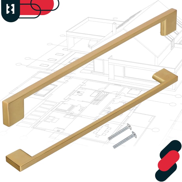 KOTARBAU køkkengreb klassisk moderne aflang mat guld 289 mm afstand 256 mm sæt á 2