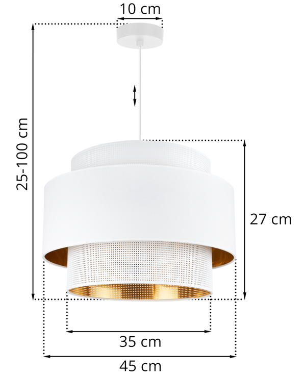 ASTI TRIO HÆNGELAMPE HVIDGULD 45CM NETSTOF