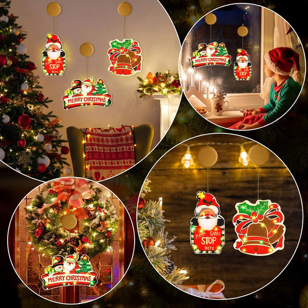 Farverig jule-LED-vindueslampe med batterier, 3 stk.