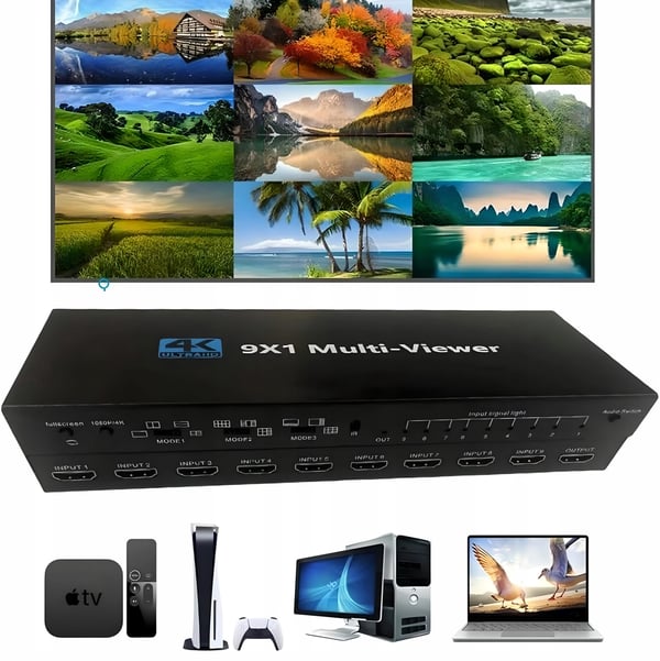 HDMI 9x1 MULTI VIEWER SWITCH 9x1 Splitter 4K FJERNBETJENING