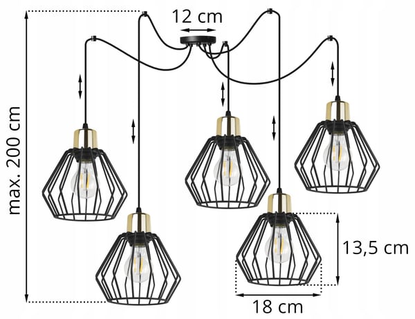 Hængelampe, loftslysekrone, trådskærm, LED
