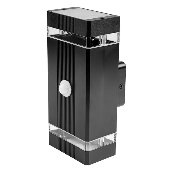 Havelystkarm Væglampe op og ned 2x GU10 sort bevægelsessensor og skumringssensor IP54 HEDERA LUMILED
