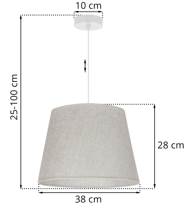 Hængelampe, linnedkegle, hvid, 1 flad, lys beige lampeskærm, L01 38cm